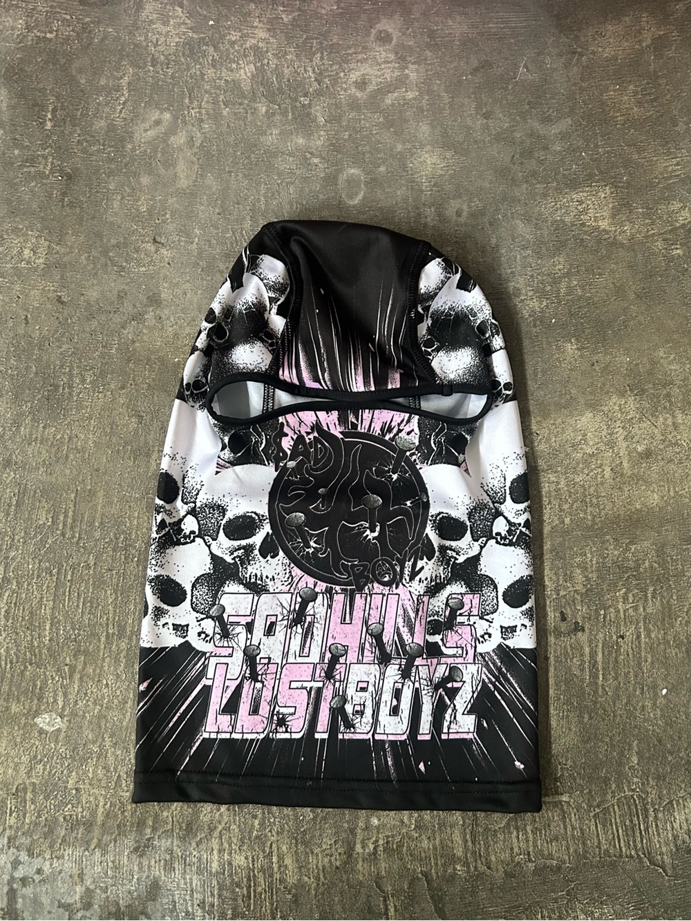 Lost Hills x Sadboyz Skull Graphic Face Mask Balaclava — Black & Pink